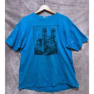 VINTAGE 1988 M.C. Escher Waterfall Art Print T-Shirt Teal Size XL